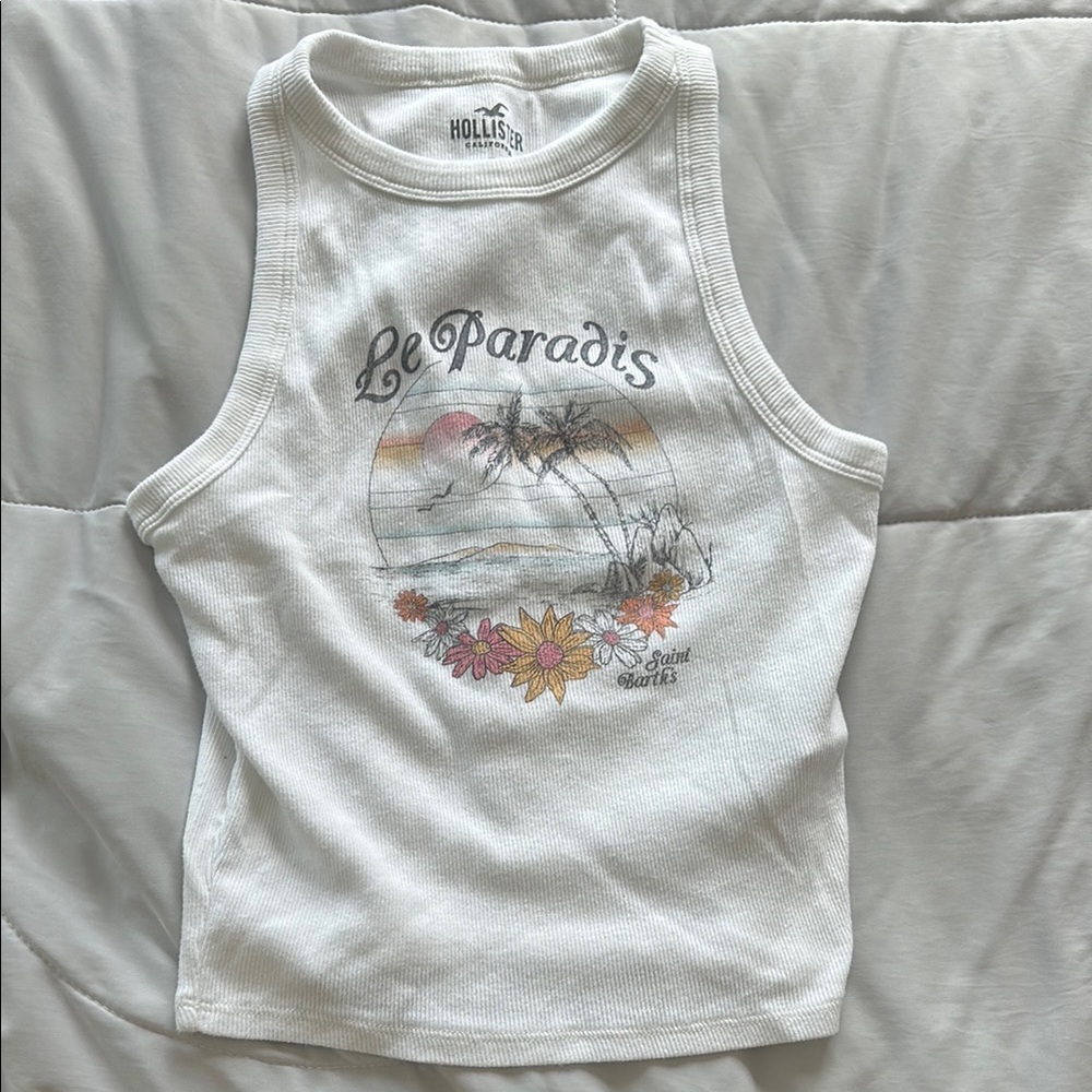 Hollister White Paradise Graphic Tank Top